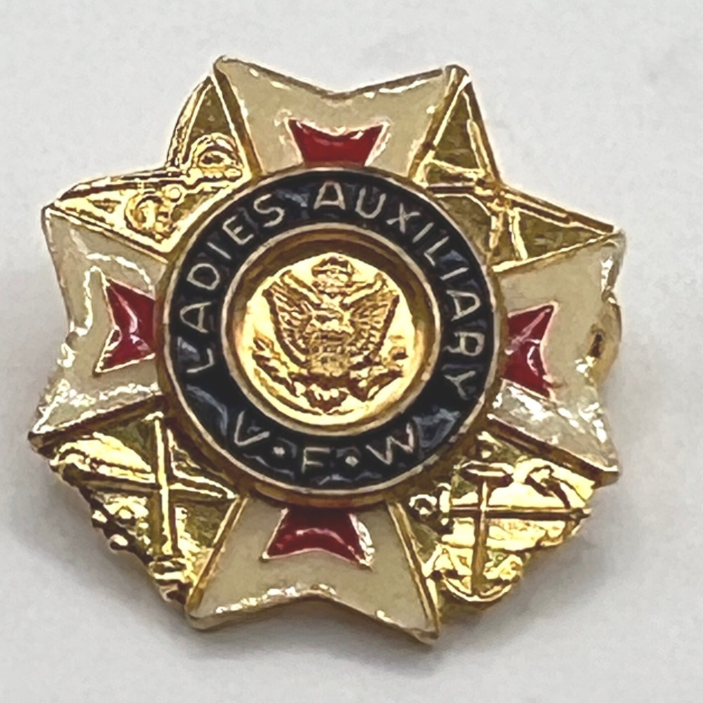 VFW Ladies Auxiliary Pin Veterans Foreign Wars Enamel Hat‎ Pin Red White Blue